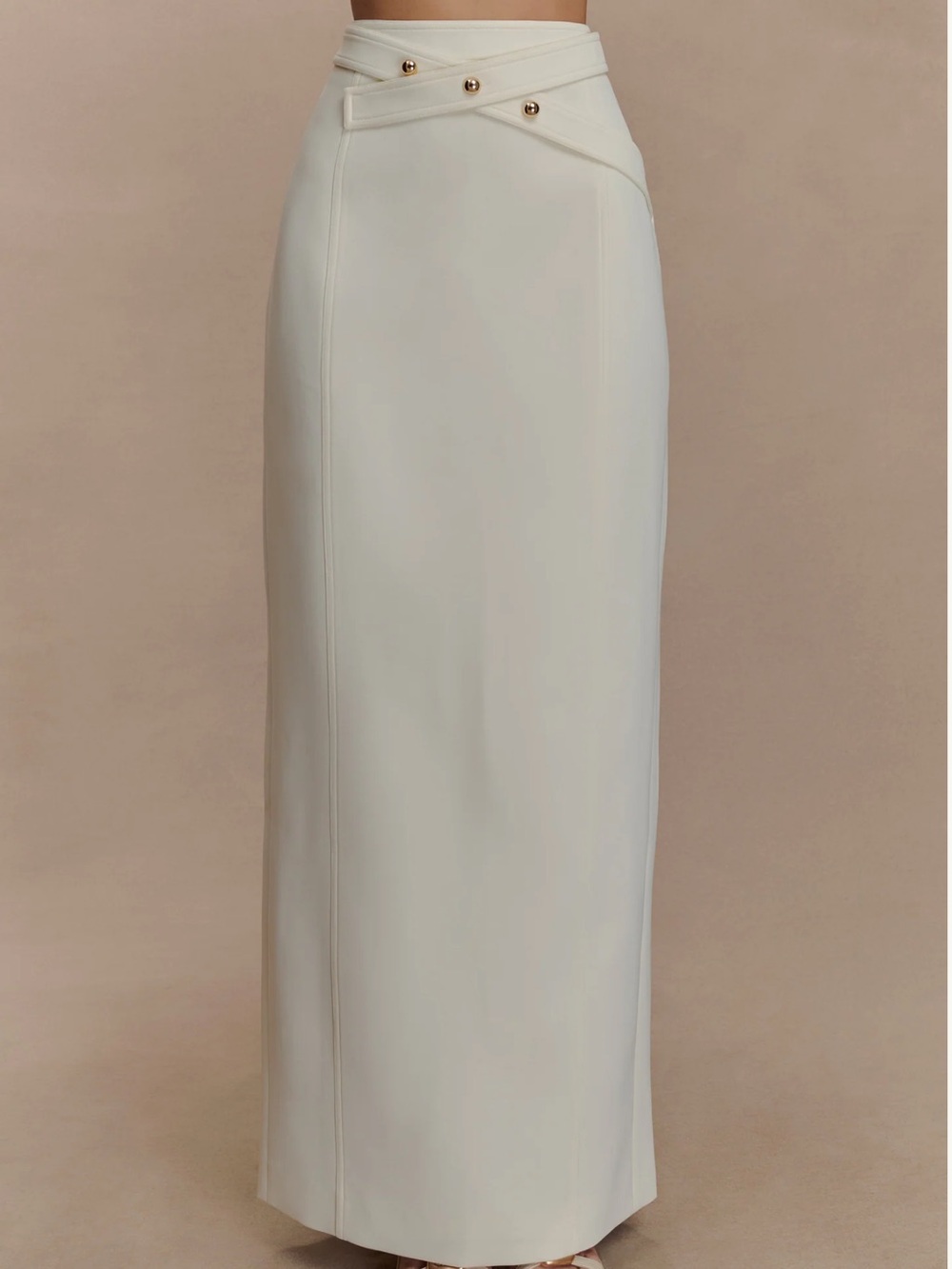 Meshki Cream Maxi Skirt with Gold Button Detail